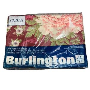 Burlington Caress Bordeaux Roses Floral Vintage Full Flat Sheet Shabby Chic‎ New